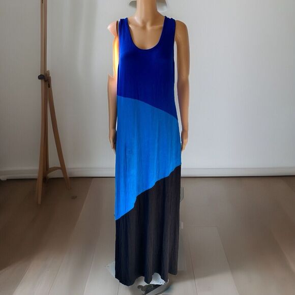 Calvin Klein MaxiDress Jersey Tank Sleeveless Asymmetrical Color Block Lady M-L - Picture 1 of 8